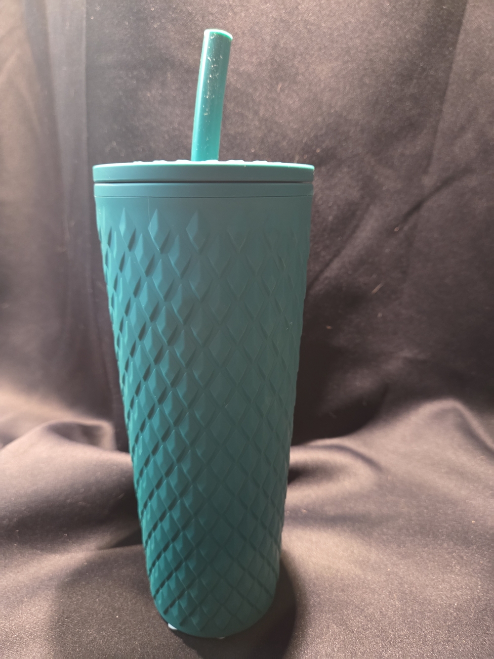 Textured Teal Insulated Travel Tumbler with Lid & Straw